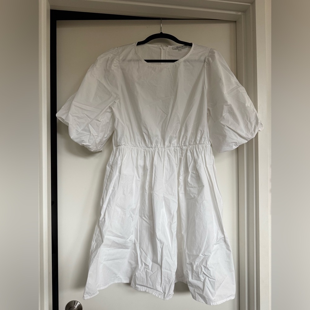 Madewell balloon sleeve white poplin dress 10